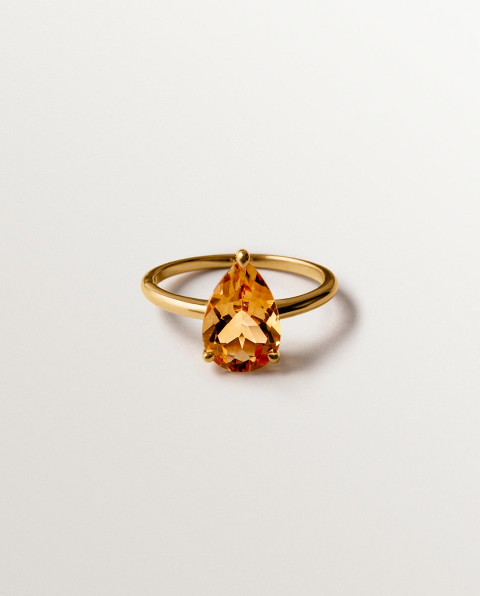 Anel de Prata 925 Banhada em Ouro Amarelo de 18k com Citrino Laranja Laranja-3