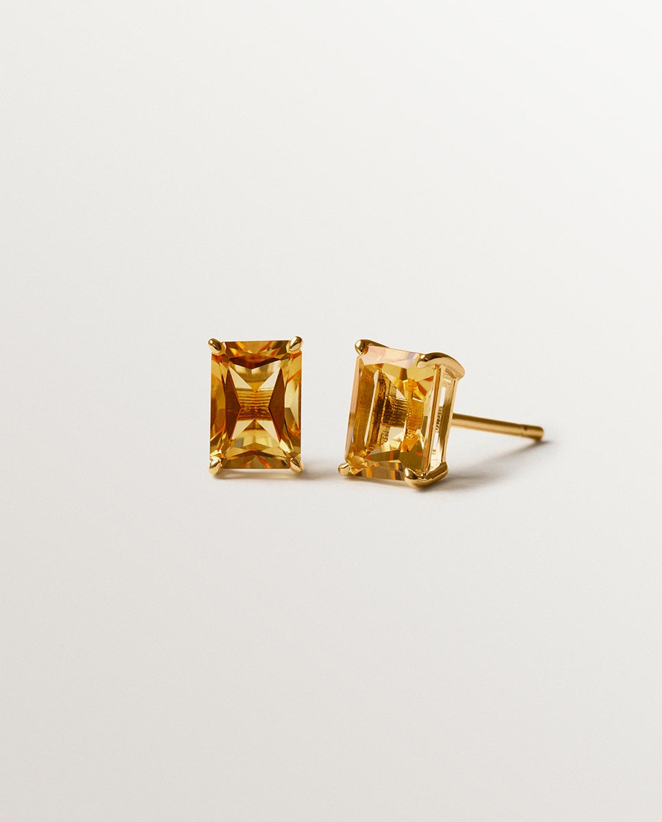 Brincos de Prata 925 Banhada em Ouro Amarelo de 18k com Citrinos Verdes Dourado-3