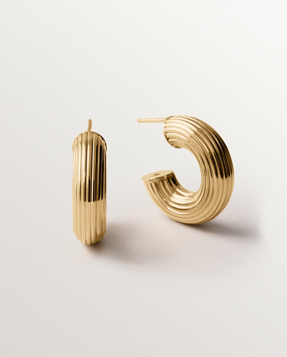 Brinco Individual de Argola em Prata 925 Banhada em Ouro Amarelo de 18k com Textura Dourado-1