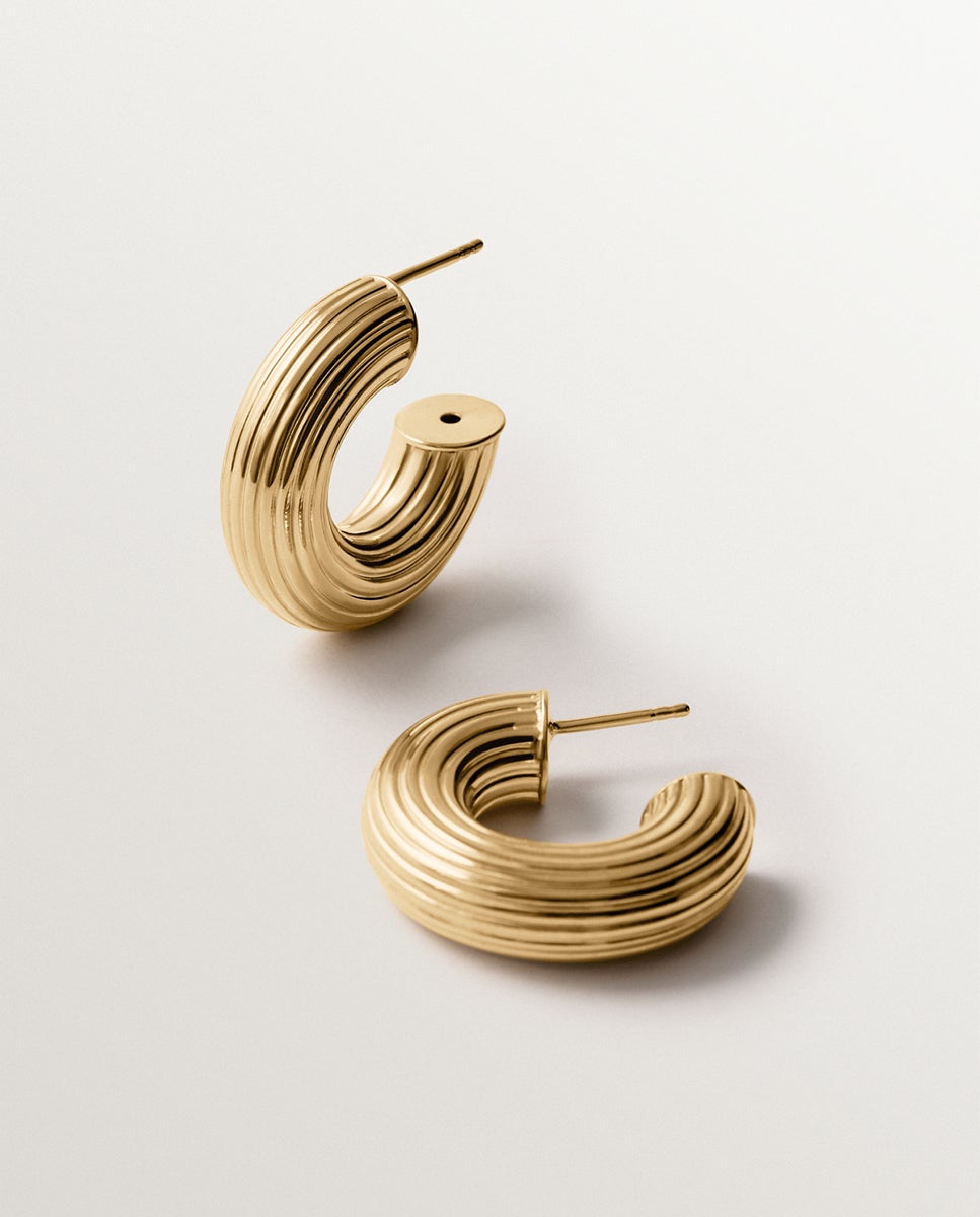 Brinco Individual de Argola em Prata 925 Banhada em Ouro Amarelo de 18k com Textura Dourado-3