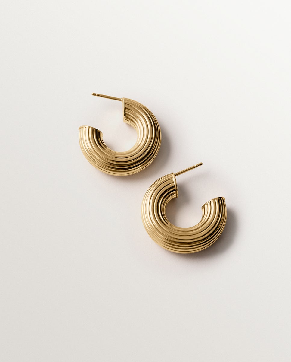 Brinco Individual de Argola em Prata 925 Banhada em Ouro Amarelo de 18k com Textura Dourado-5