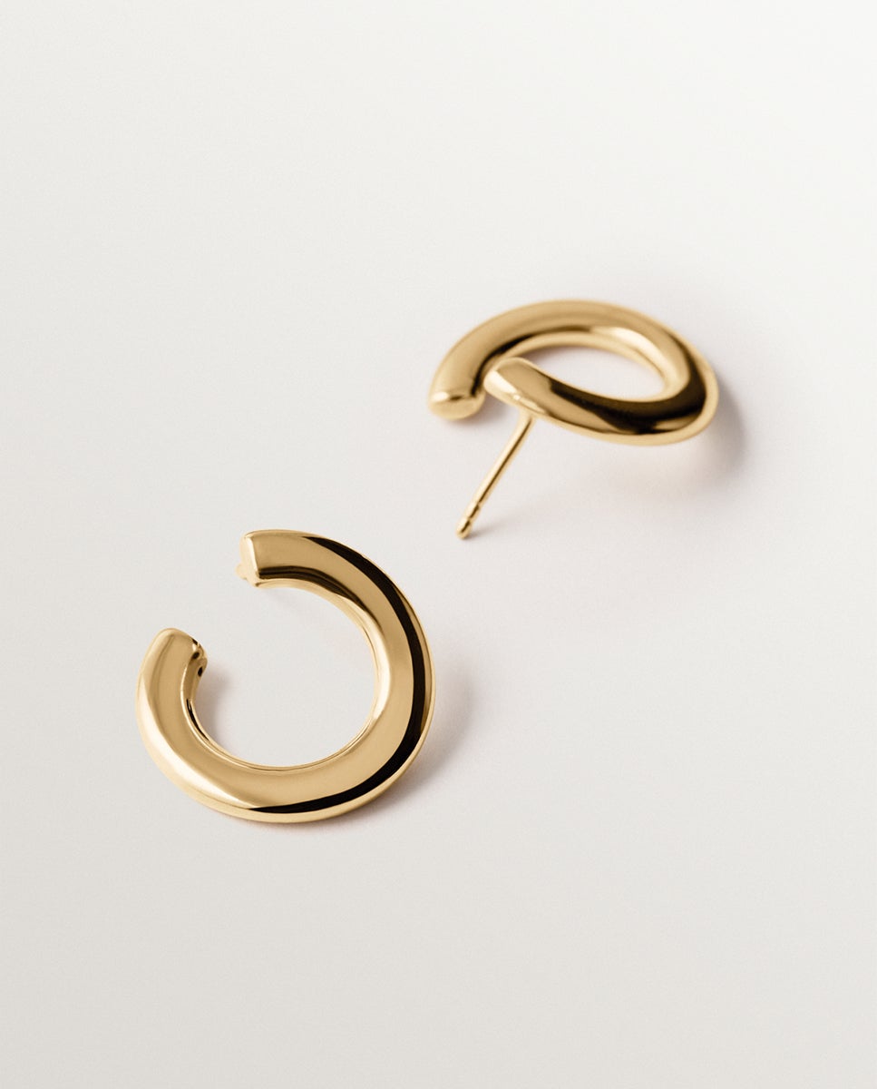 Brinco Individual de Argola em Prata 925 Banhada a Ouro Amarelo de 18k com Forma Irregular Dourado-3