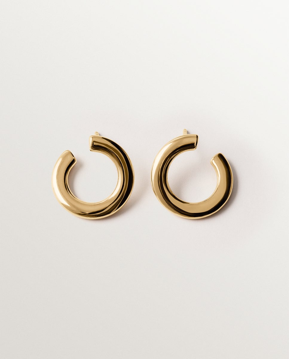 Brinco Individual de Argola em Prata 925 Banhada a Ouro Amarelo de 18k com Forma Irregular Dourado-5