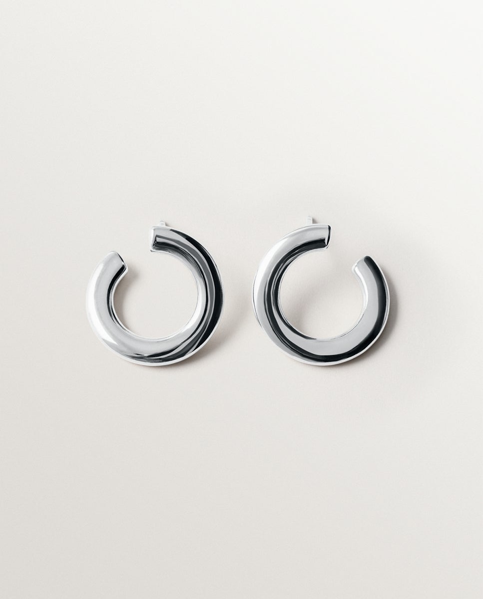 Brinco Individual de Aro de Prata 925 com Forma Irregular Prateado-5