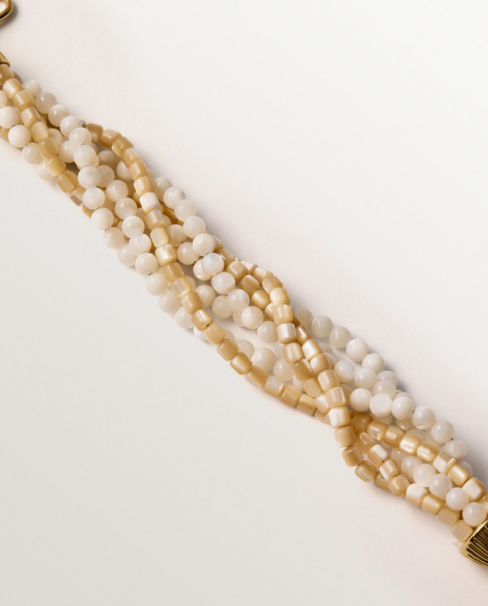 Pulseira Banhada a Ouro Amarelo com Bolinhas de Madrepérola Dourado-5