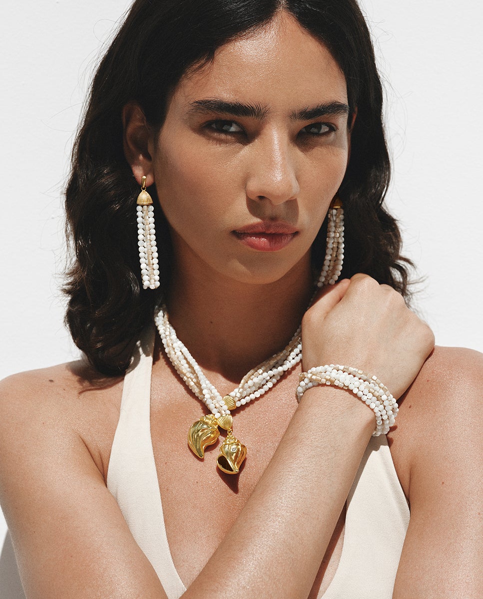 Pulseira Banhada a Ouro Amarelo com Bolinhas de Madrepérola Dourado-6