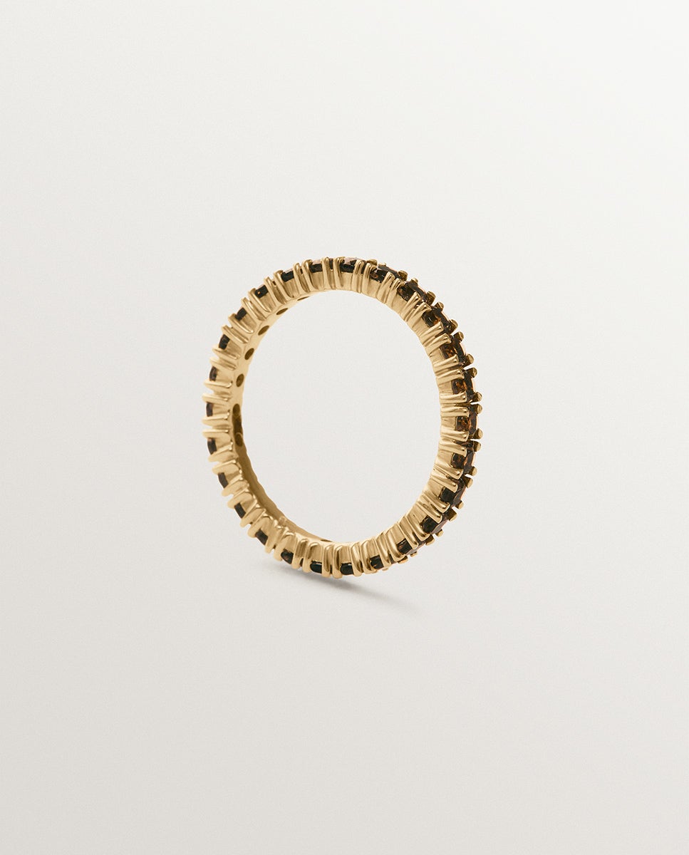 Anel Rivière de Prata 925 Banhada em Ouro de 18k com Topázios Castanhos Dourado-5