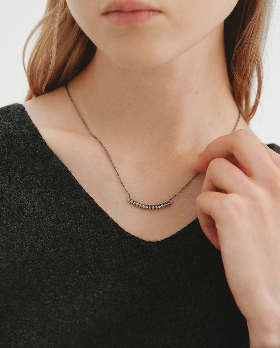 Colar de Prata 925 com Acabamento Gunmetal e Topázios Brancos Prata-2