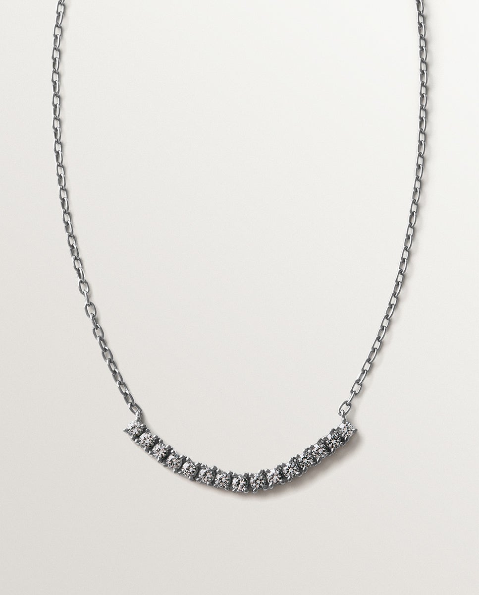 Colar de Prata 925 com Acabamento Gunmetal e Topázios Brancos Prata-3
