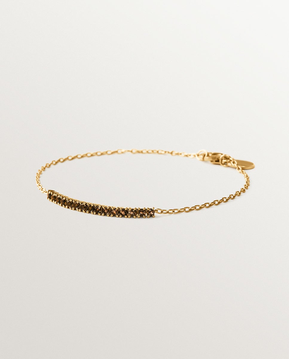 Imagem 0 de Pulseira Riviere de Prata 925 Banhada em Ouro de 18k com Topázios Castanhos