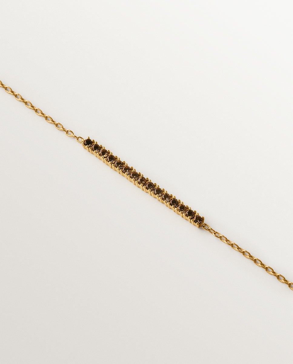 Pulseira Riviere de Prata 925 Banhada em Ouro de 18k com Topázios Castanhos Dourado-3
