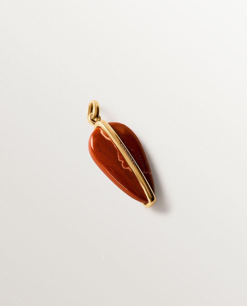 Charm de Prata 925 Banhada em Ouro Amarelo de 18k com Jaspe Vermelho Dourado-3