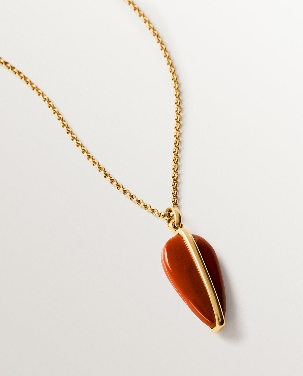 Charm de Prata 925 Banhada em Ouro Amarelo de 18k com Jaspe Vermelho Dourado-5