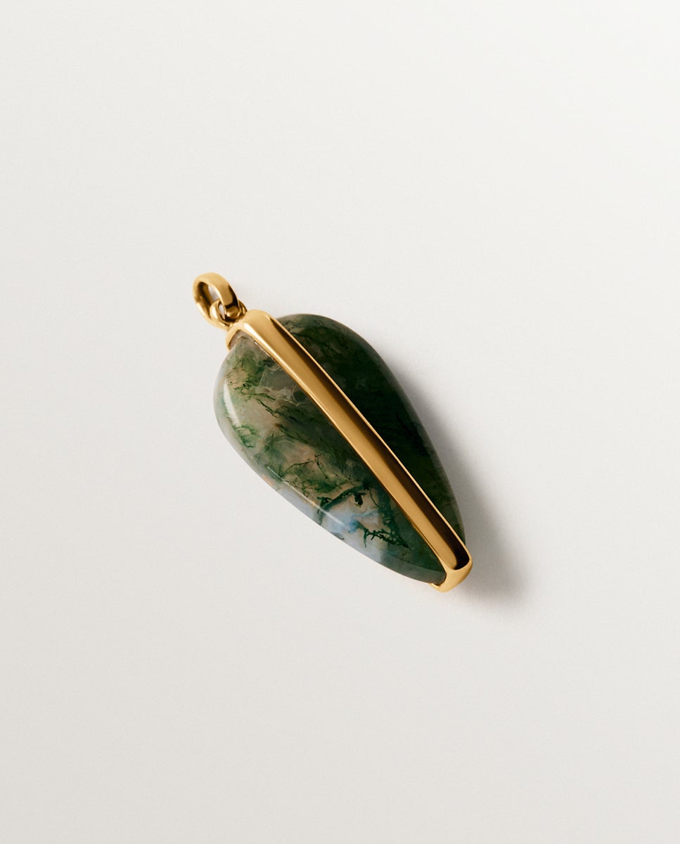 Imagem 0 de Charm de Prata 925 Banhada em Ouro Amarelo de 18k com Ágata Musgo