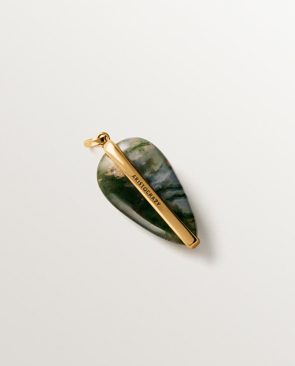 Charm de Prata 925 Banhada em Ouro Amarelo de 18k com Ágata Musgo Dourado-2