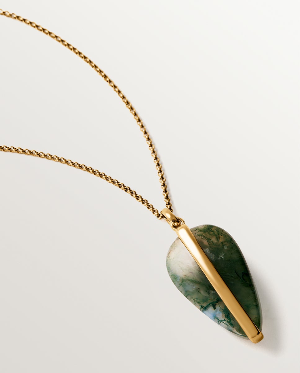 Charm de Prata 925 Banhada em Ouro Amarelo de 18k com Ágata Musgo Dourado-3
