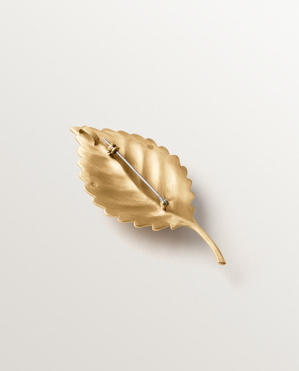 Broche-charm Banhado em Ouro Amarelo com Cristais e Forma de Folha e Insetos Preto-3