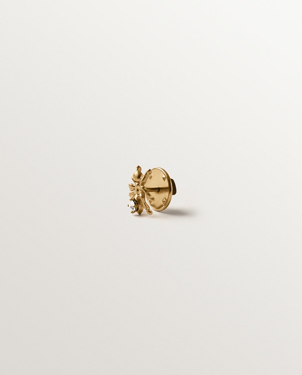 Pin Banhado em Ouro Amarelo com Cristal e Forma de Formiga Transparente-5