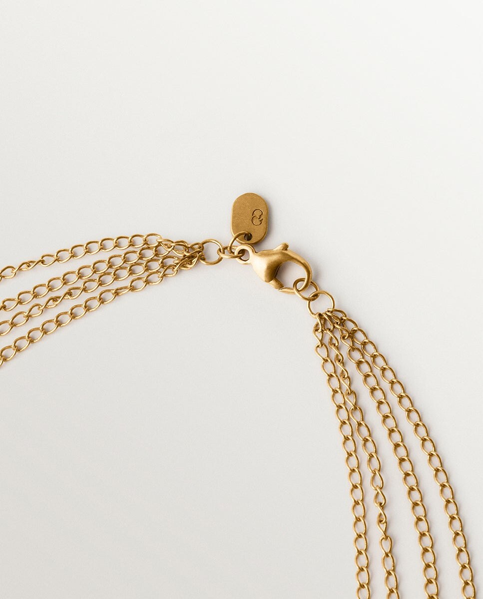Colar Bicolor Banhado em Ouro Amarelo e Acabado Gunmetal com Pérolas Cinzentas e Motivos Florais Branco-5