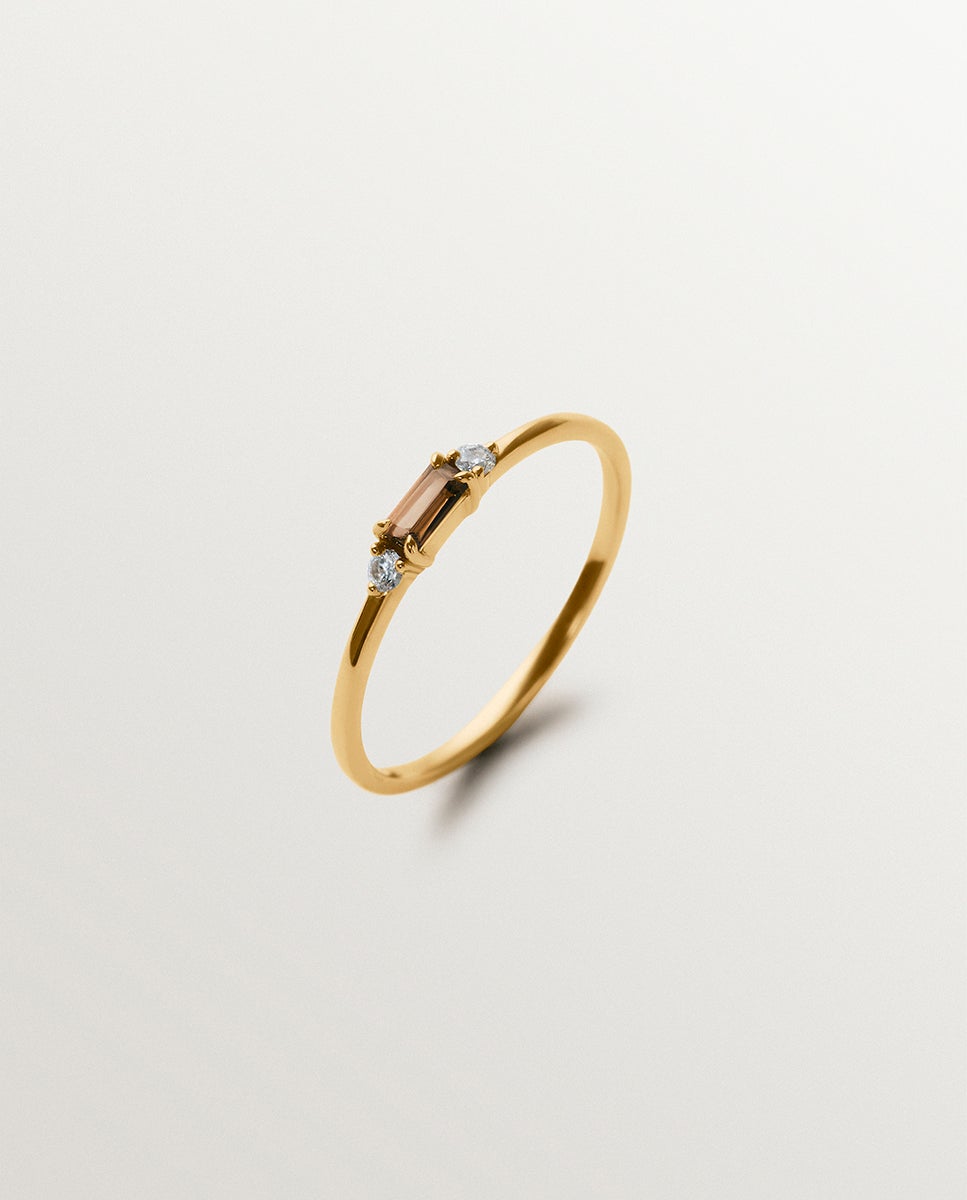 Imagem 0 de Anel de Ouro Amarelo de 9k com Quartzo Fumê, Diamantes, Ametista Negra e Turmalina Verde