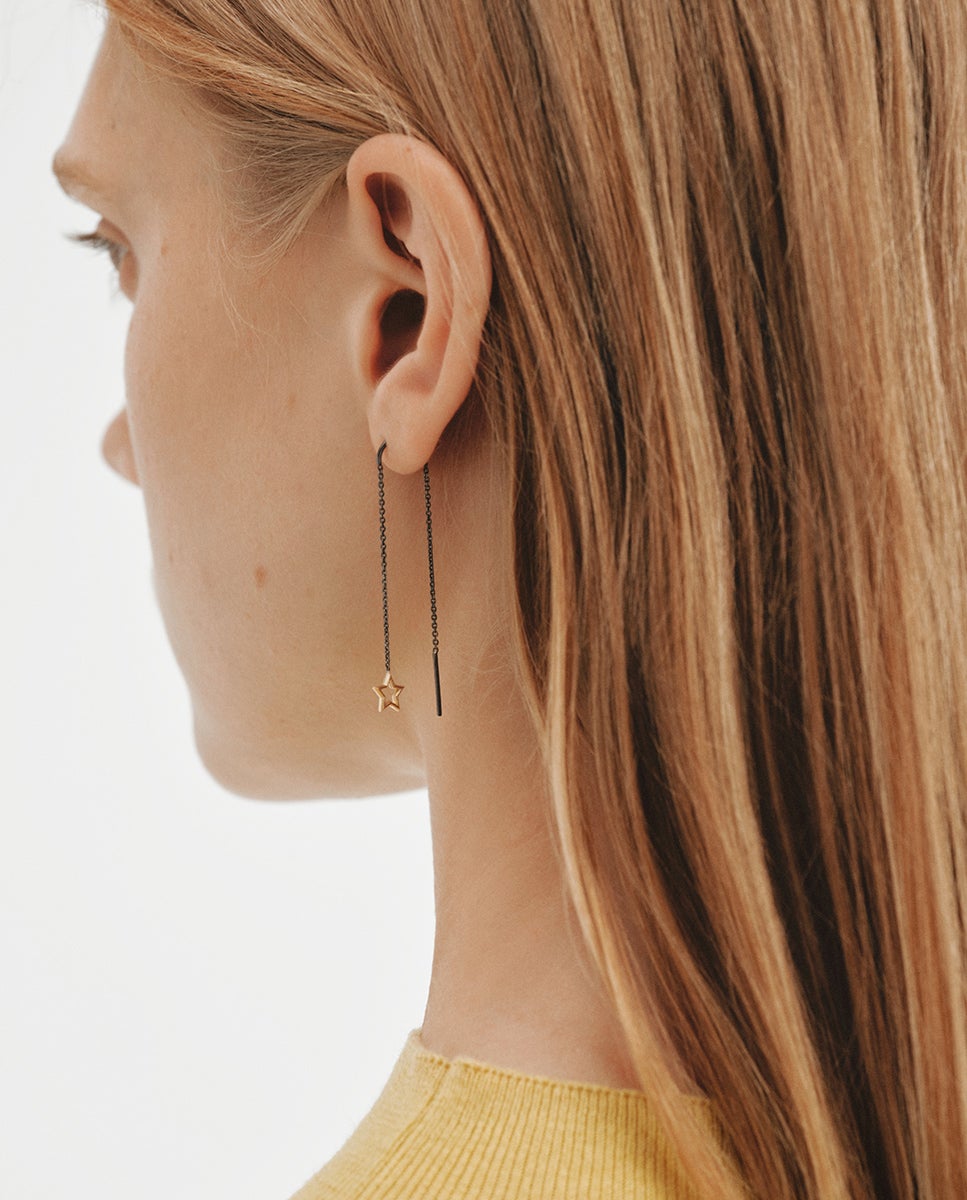 Brincos Bicolor de Prata 925 Banhados em Ouro Amarelo de 18k com Forma de Estrela Dourado-2