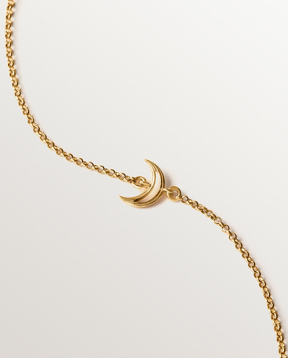Pulseira de Corrente de Prata 925 Banhada em Ouro Amarelo de 18k com Forma de Lua Dourado-3