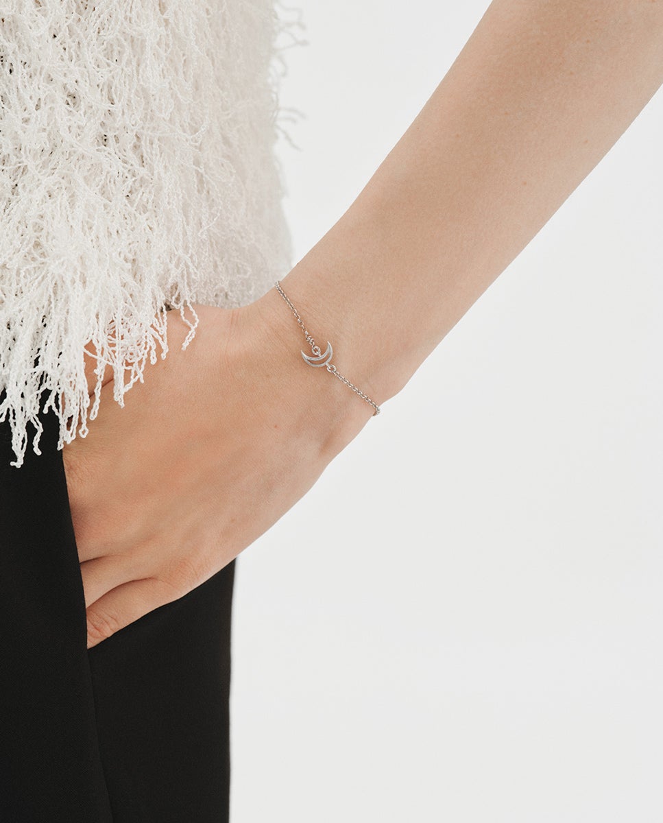 Pulseira de Corrente de Prata 925 com Forma de Lua Prata-2