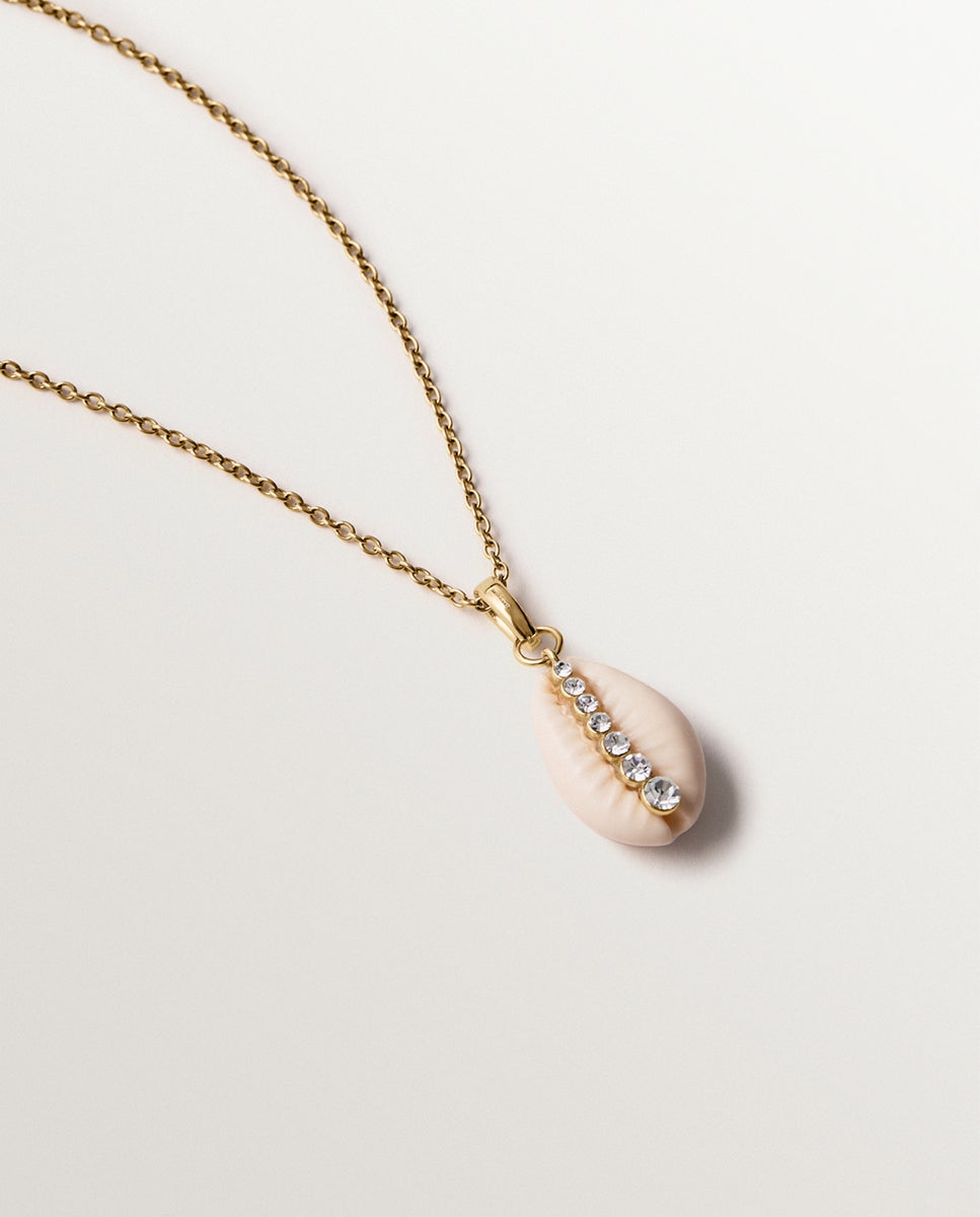 Charm de Prata 925 Banhada em Ouro Amarelo de 18k com Concha Branca e Cristais Transparente-5