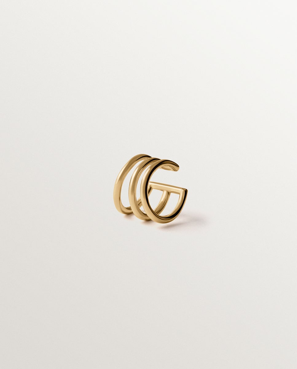 Imagem 0 de Brinco Individual Triplo de Prata 925 Banhada em Ouro Amarelo de 18k