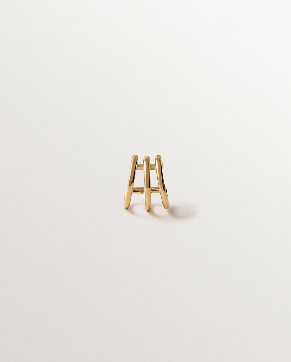 Brinco Individual Triplo de Prata 925 Banhada em Ouro Amarelo de 18k Dourado-3