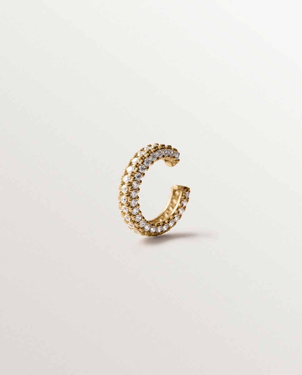 Imagem 0 de Brinco Individual de Prata 925 Banhada em Ouro Amarelo de 18k com Cristais