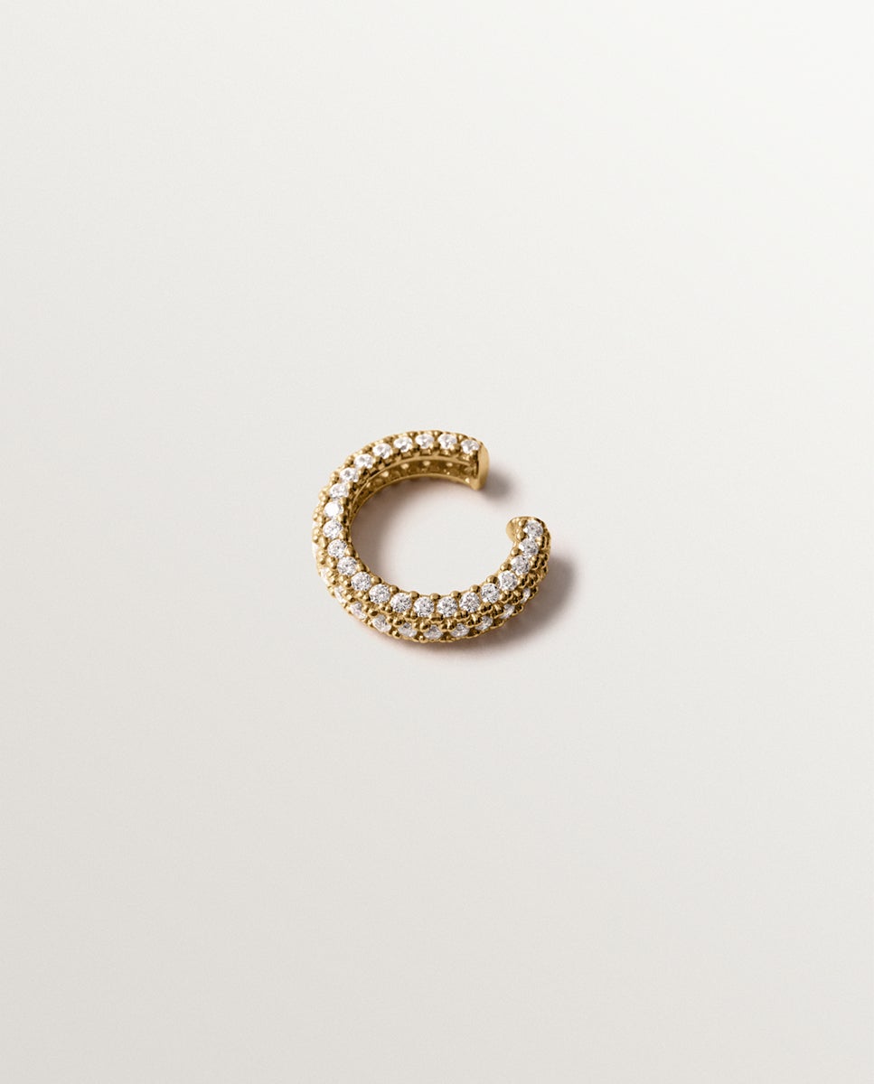 Brinco Individual de Prata 925 Banhada em Ouro Amarelo de 18k com Cristais Dourado-3