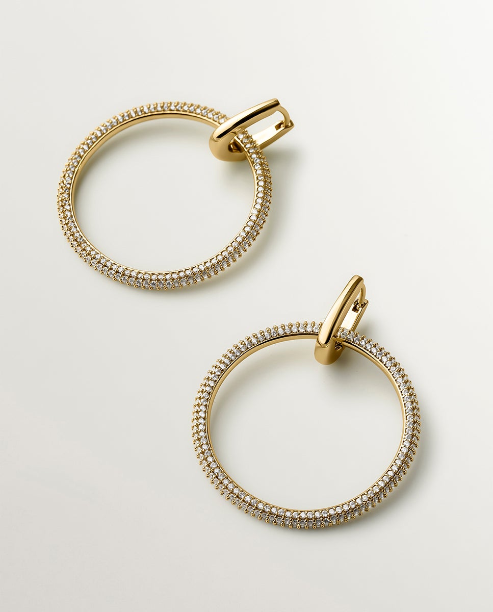 Brincos de Argola com Banho de Ouro Amarelo e Cristais Branco-2