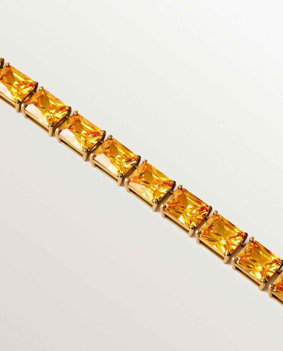 Colar Banhado a Ouro Amarelo com Cristais Amarelos Dourado-3