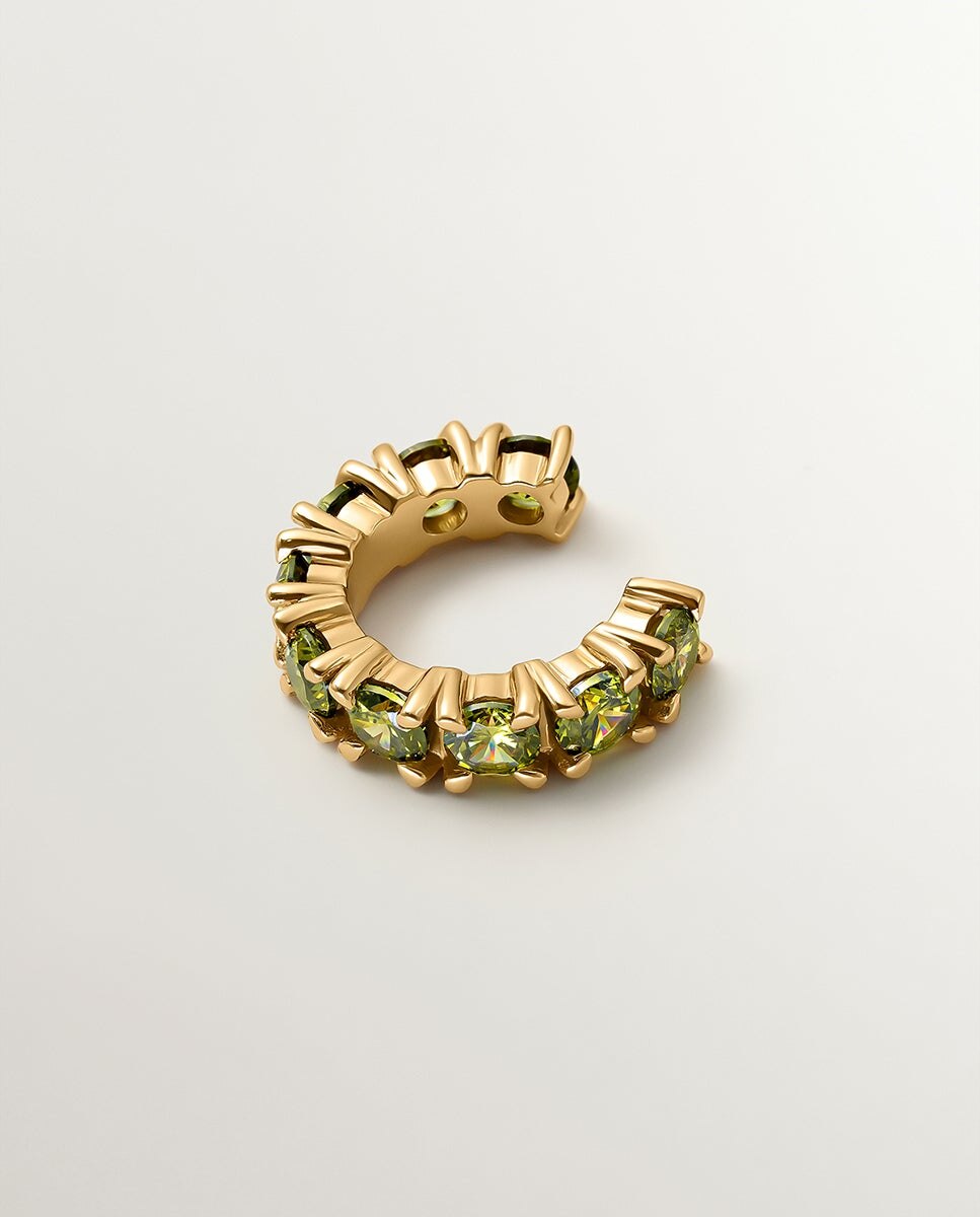 Earcuff Banhado a Ouro Amarelo com Cristais Verdes Dourado-2