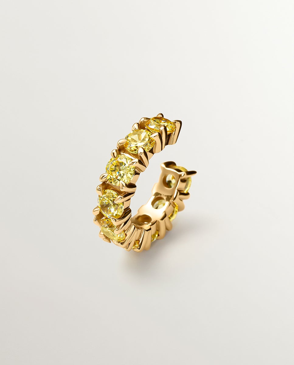 Earcuff Banhado a Ouro Amarelo com Cristais Amarelos Dourado-1