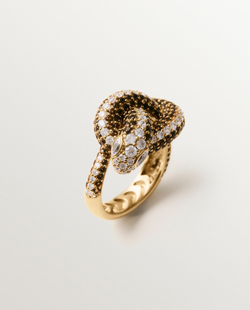 Imagem 0 de Anel Banhado a Ouro Amarelo com Forma de Serpente e Cristais
