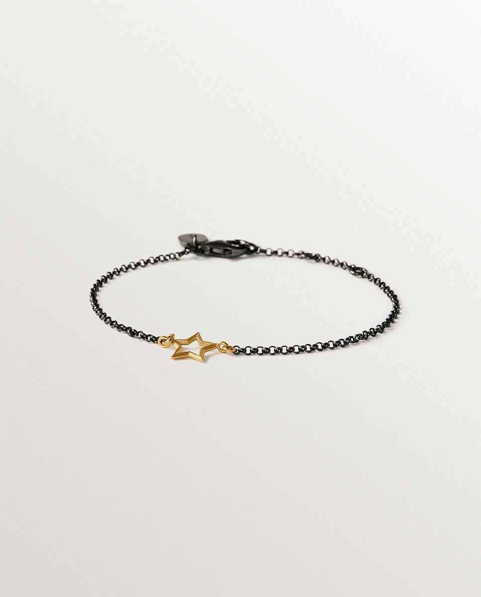 Imagem 0 de Pulseira de Corrente Bicolor de Prata 925 Banhada em Ouro Amarelo de 18k com Forma de Estrela