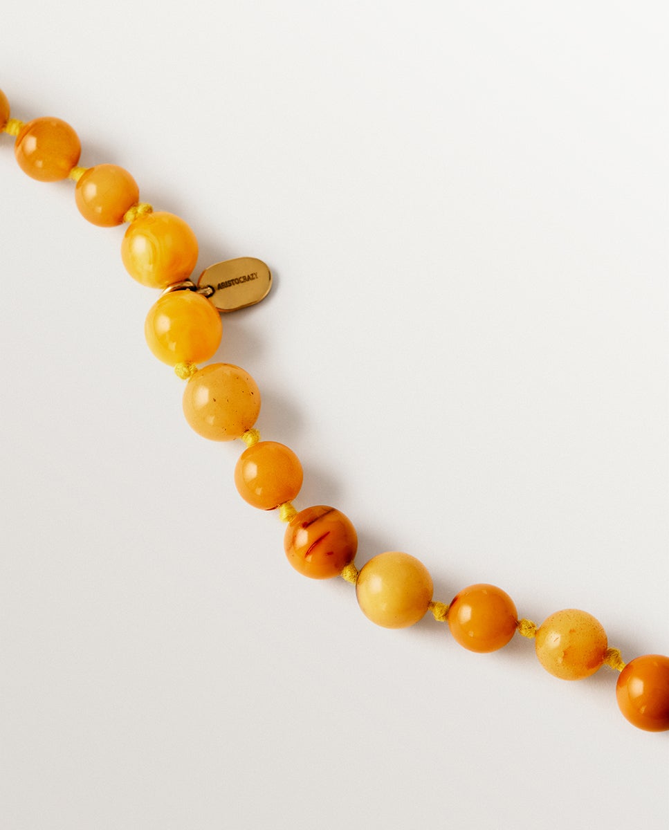 Colar de Prata 925 Banhado a Ouro de 18k com Bolas de Âmbar Amarelo Dourado-3