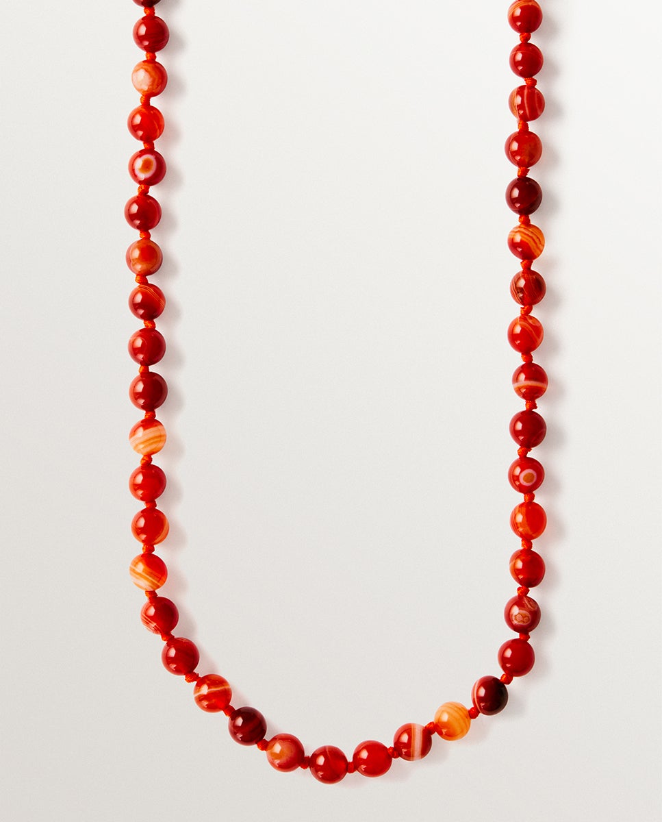 Imagem 0 de Colar de Prata 925 Banhado a Ouro de 18k com Bolas de Ágata em Vermelho
