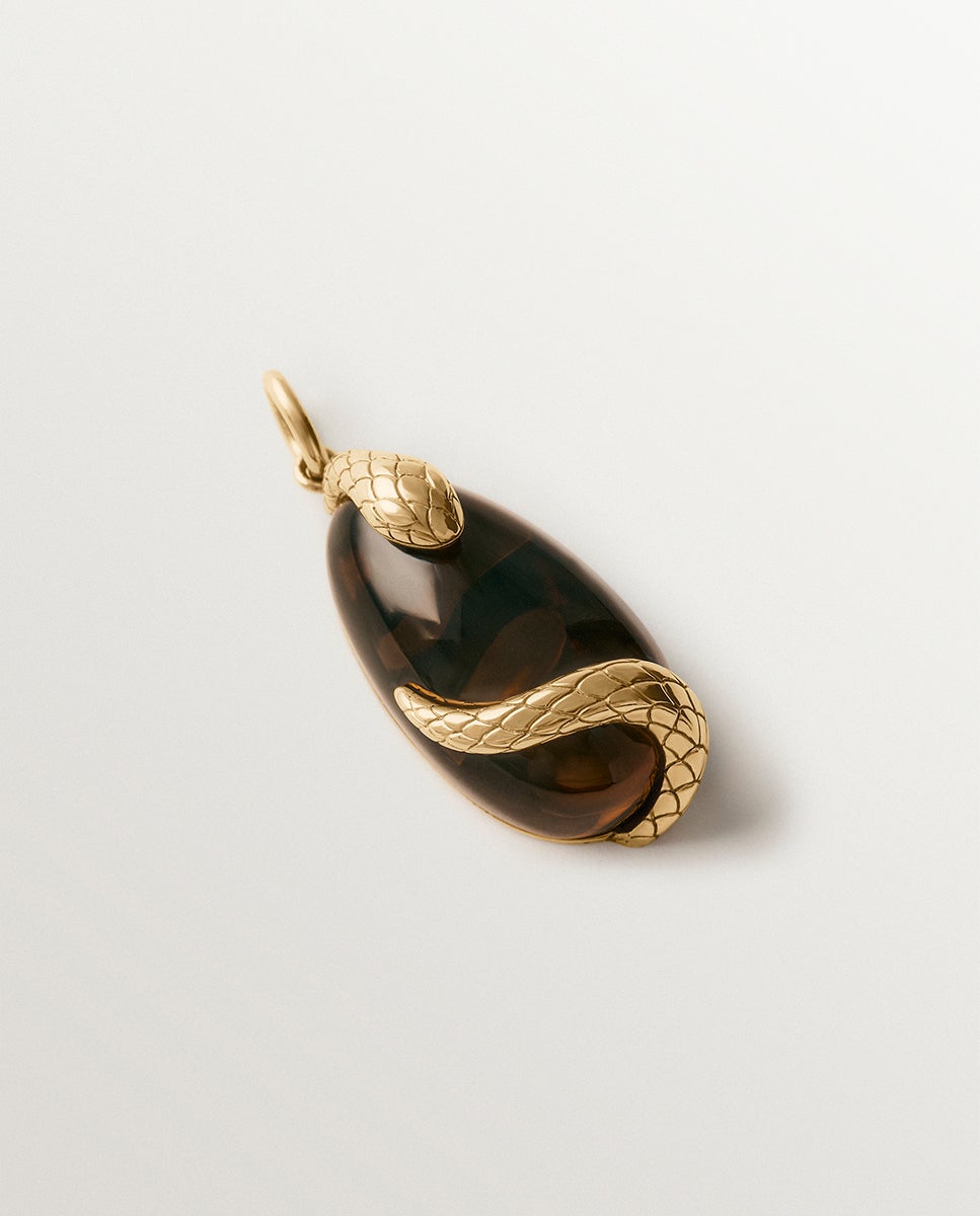 Imagem 0 de Charm Banhado a Ouro Amarelo com Cristal Castanho e Motivo de Serpente
