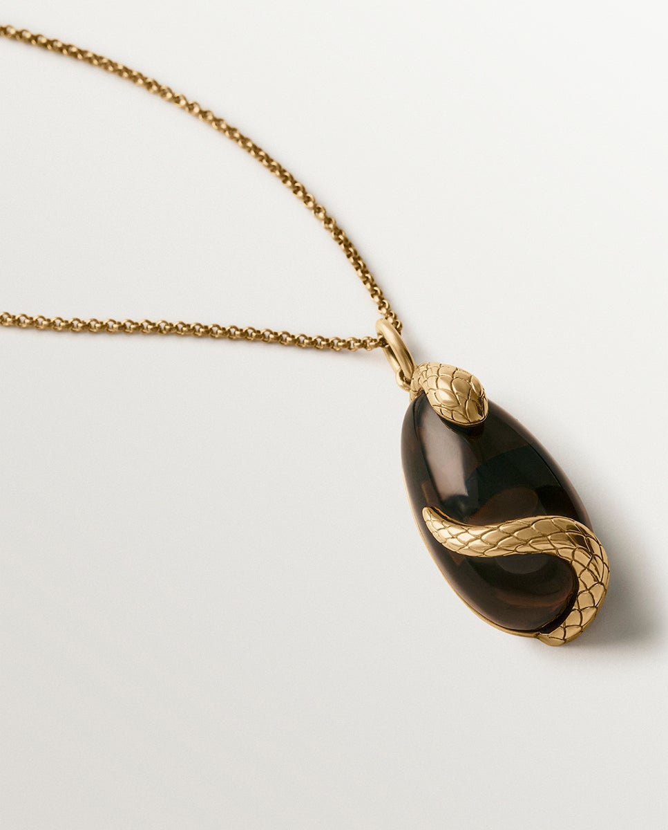 Charm Banhado a Ouro Amarelo com Cristal Castanho e Motivo de Serpente Dourado-5