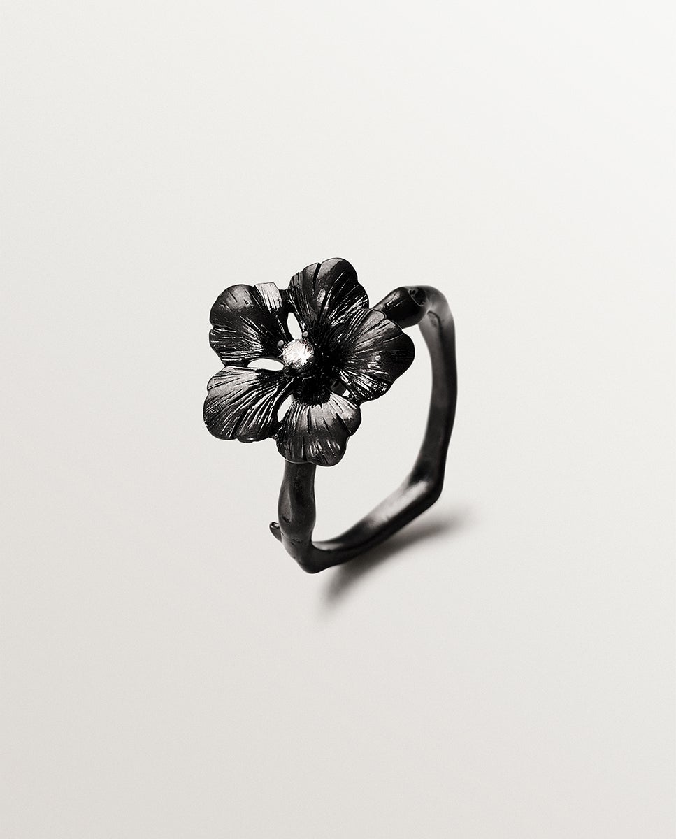 Anel com Cristal e Forma de Flor Transparente-1