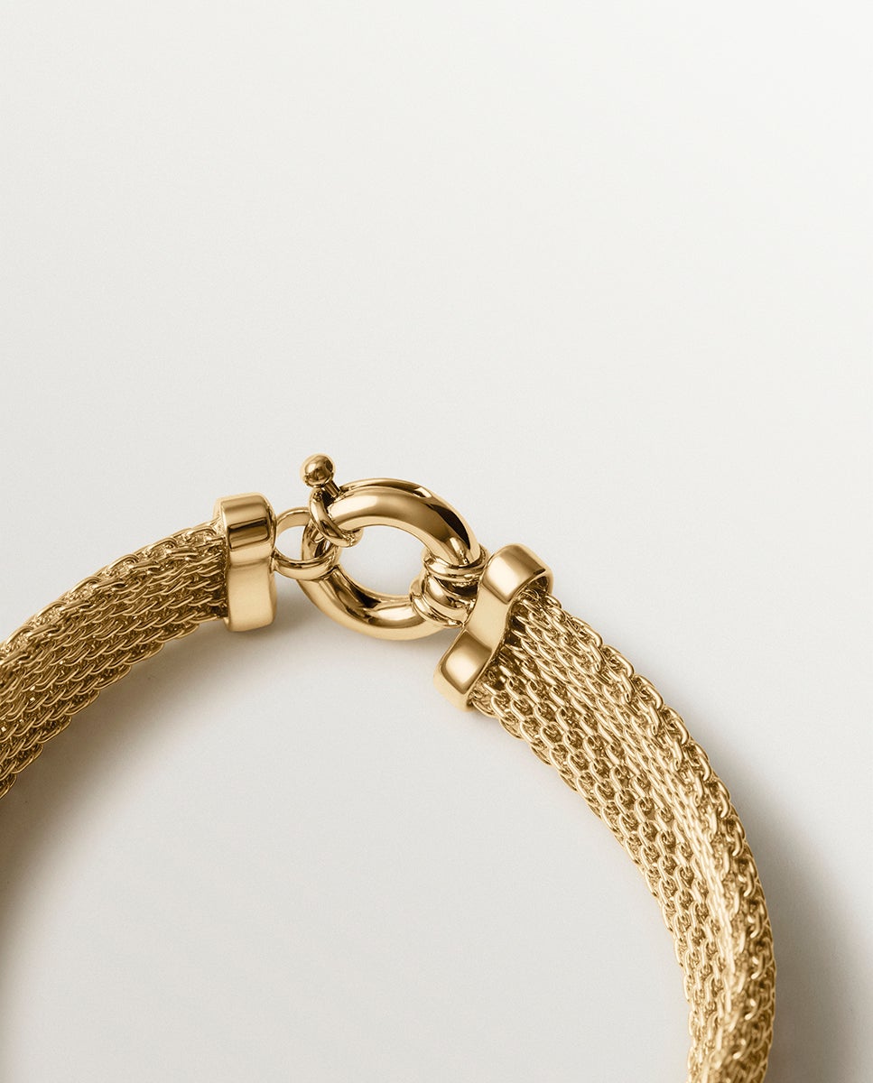 Pulseira de Corrente de Malha Banhada em Ouro Amarelo Dourado-3