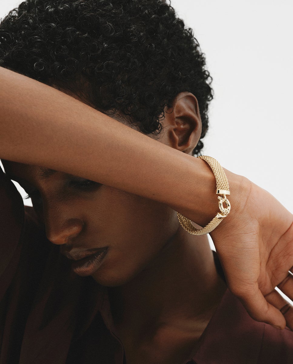 Pulseira de Corrente de Malha Banhada em Ouro Amarelo Dourado-4