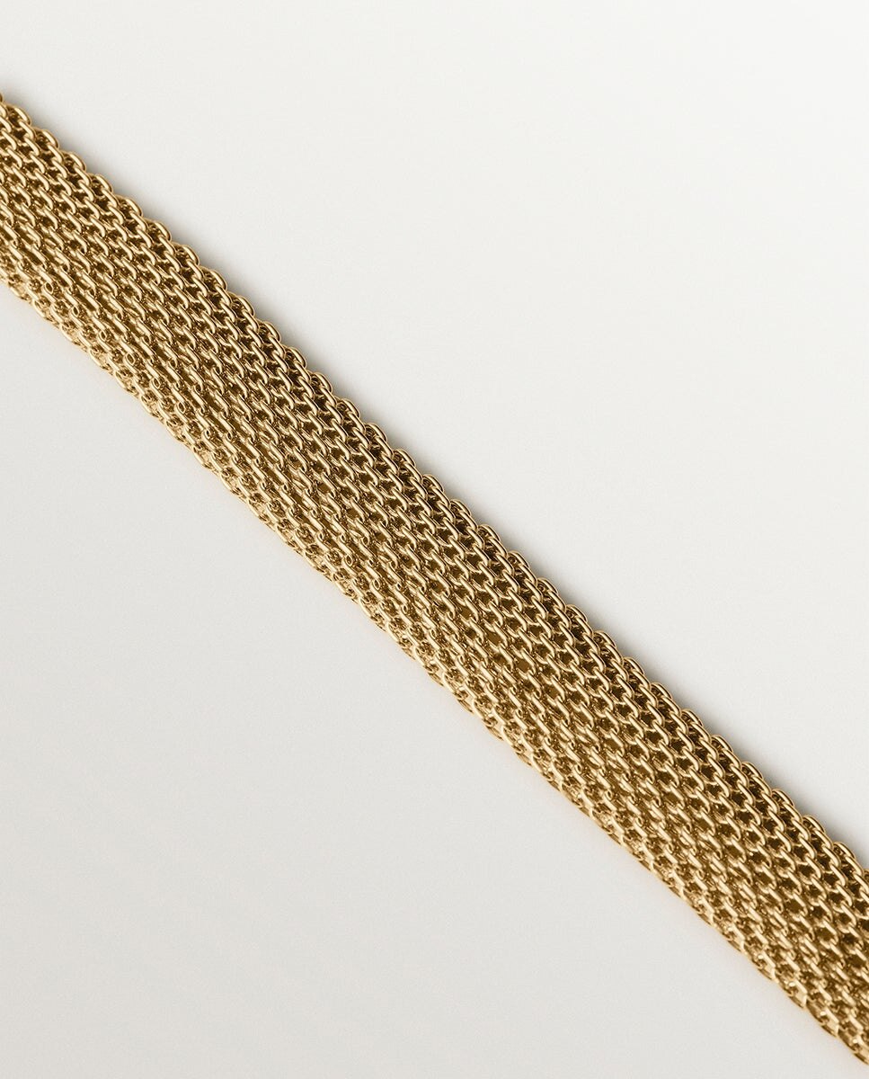 Pulseira de Corrente de Malha Banhada em Ouro Amarelo Dourado-5