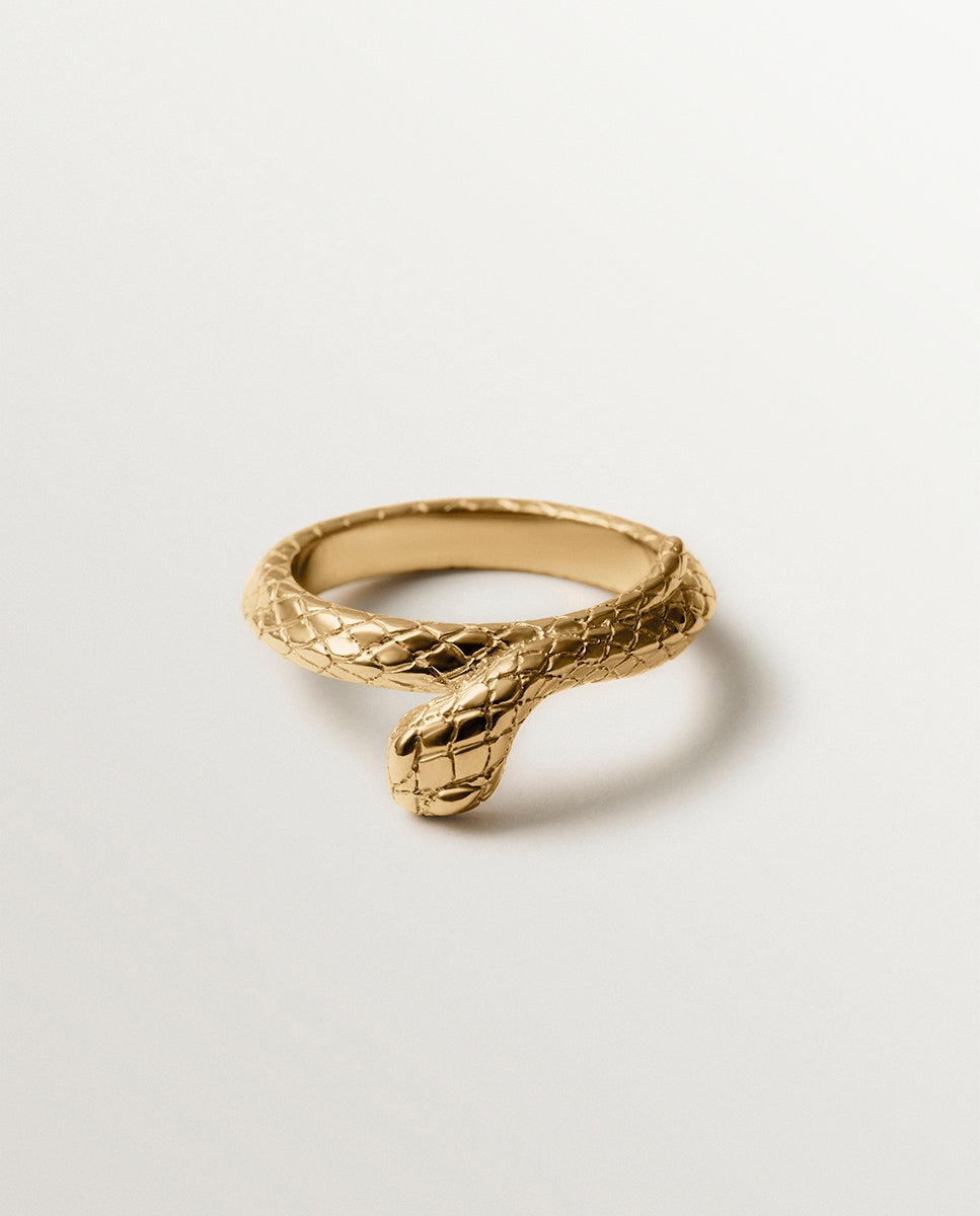 Anel de Prata 925 Banhada em Ouro Amarelo de 18k com Forma de Serpente Dourado-3