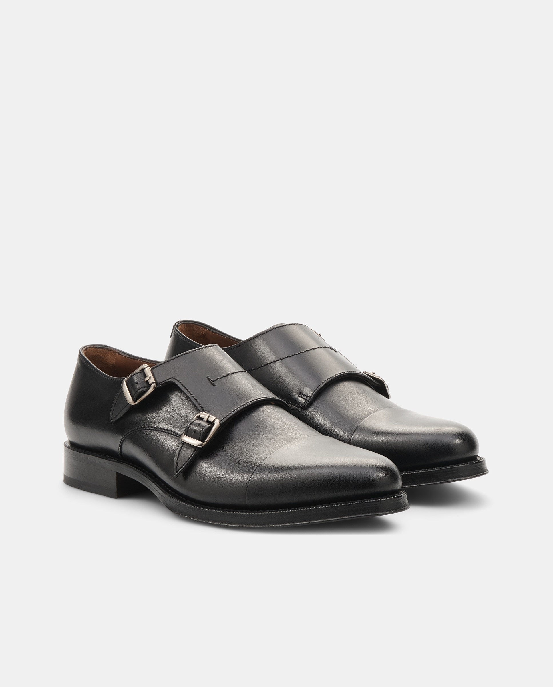 Bluchers Premium de Pele de Bovino com Fivela Dupla Preto-2