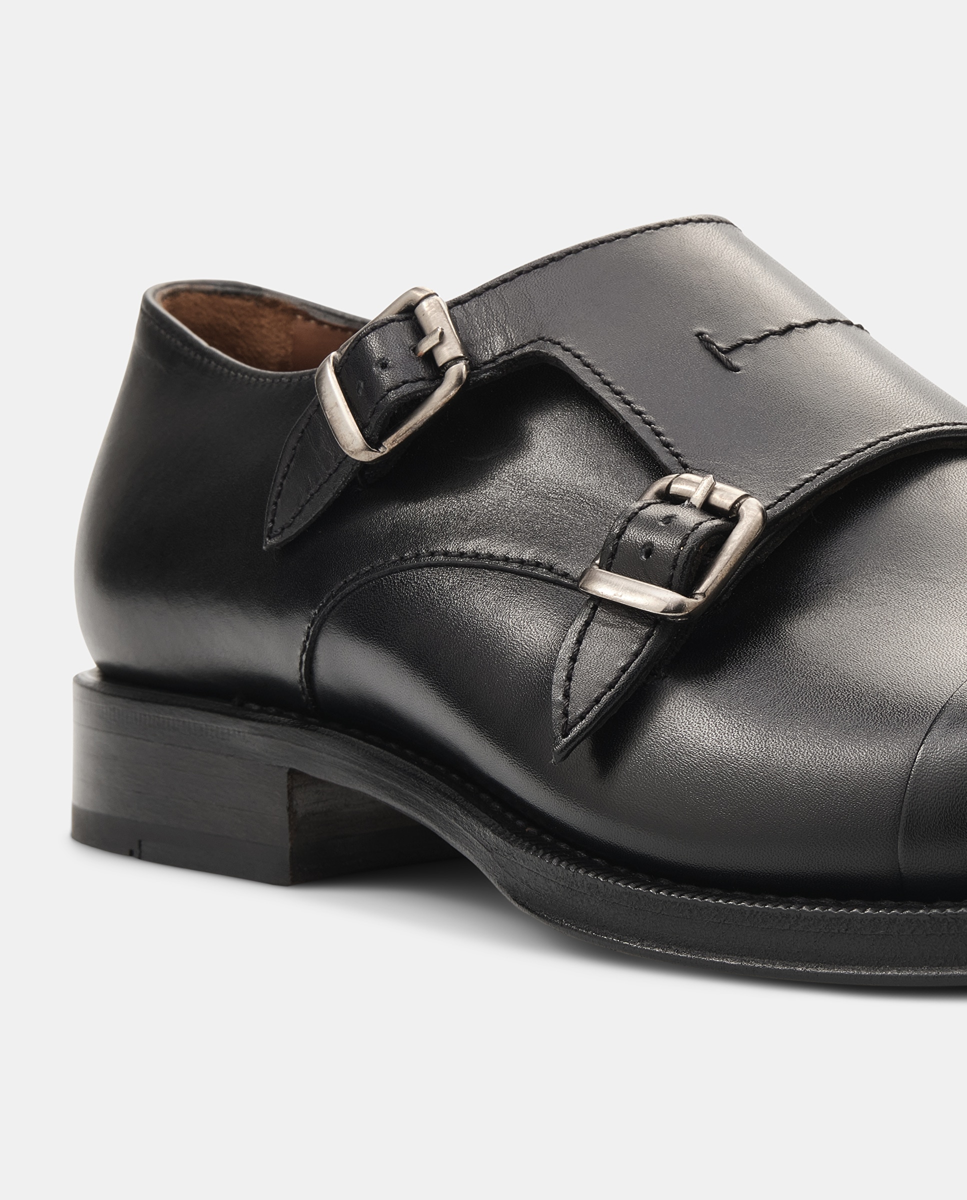 Bluchers Premium de Pele de Bovino com Fivela Dupla Preto-4