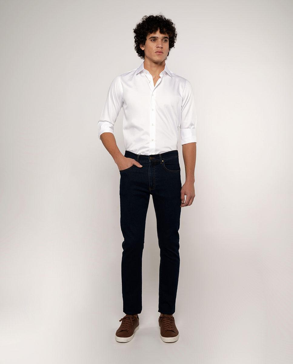 Camisa Regular Lisa em Branco Branco-4